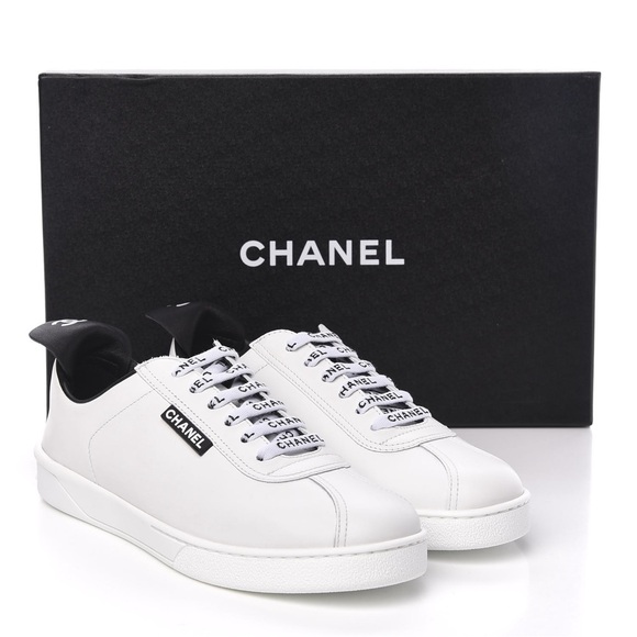 CHANEL Shoes - CHANEL White Calfskin CC Womens Sneakers Size 42